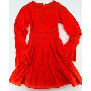 Free People Clementine Embroidered Mini Dress Boho Red M